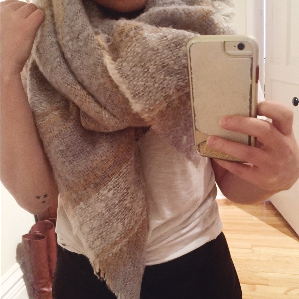 Grey Striped Blanket Scarf